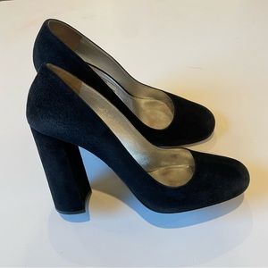 Prada Block Suede Heels Round Toe